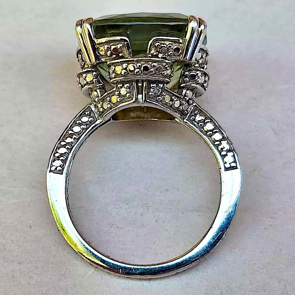 Vintage Green Amethyst Round Cut and White Quartz Sterling Silver Ring 6 - Picture 3 of 16